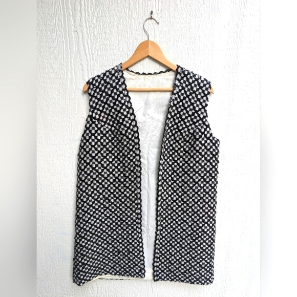 Vintage 60s Handmade Black & White Mod Checkered Long Vest Size M/L - Picture 1 of 6